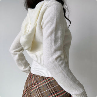 Double-head zipper ribbed knitted cardigan