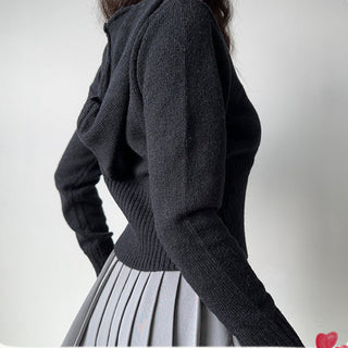 Double-head zipper ribbed knitted cardigan