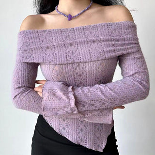 Hollow one-shoulder knitted top