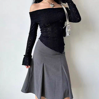 Hollow one-shoulder knitted top
