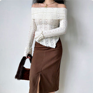 Hollow one-shoulder knitted top