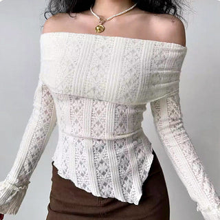 Hollow one-shoulder knitted top