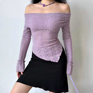 Hollow one-shoulder knitted top