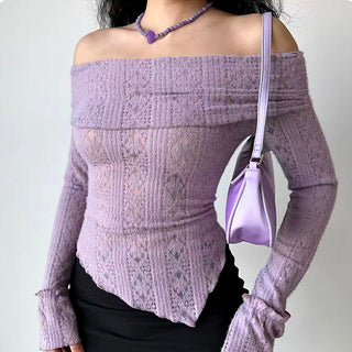 Hollow one-shoulder knitted top