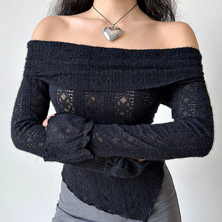 Hollow one-shoulder knitted top