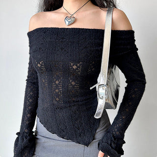 Hollow one-shoulder knitted top