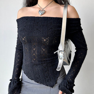 Hollow one-shoulder knitted top