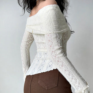 Hollow one-shoulder knitted top
