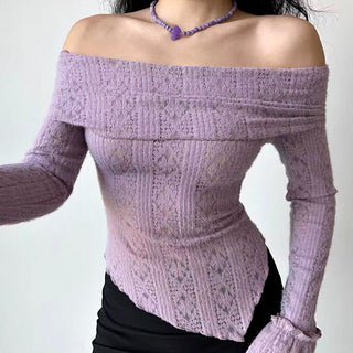 Hollow one-shoulder knitted top