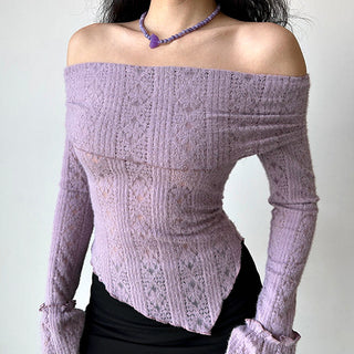 Hollow one-shoulder knitted top