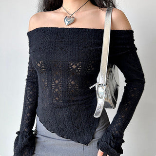 Hollow one-shoulder knitted top