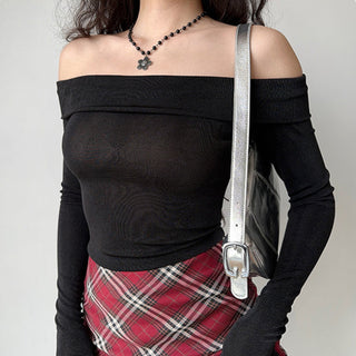 One-shoulder velvet top