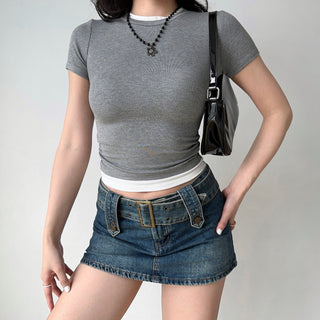 Basic contrast color fake two-piece crop top