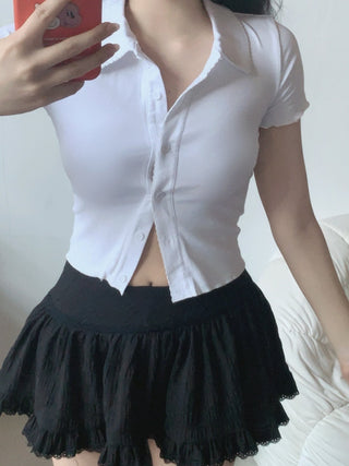 Casual slim polo collar knitted top