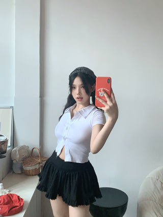 Casual slim polo collar knitted top