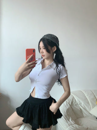 Casual slim polo collar knitted top