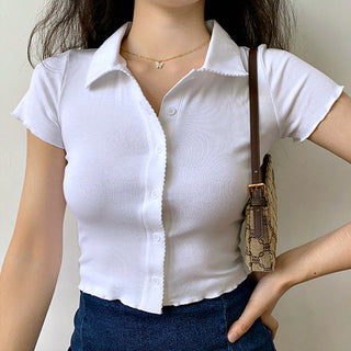 Casual slim polo collar knitted top