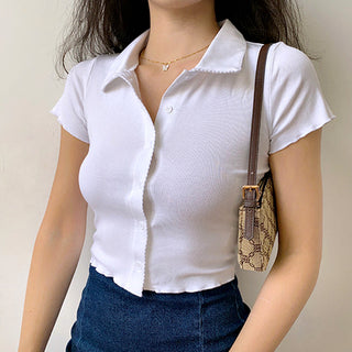 Casual slim polo collar knitted top