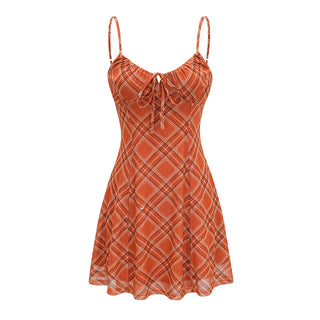 Retro orange plaid dress
