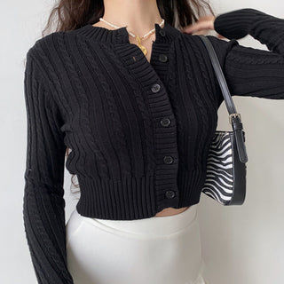 Retro round neck knitted cardigan