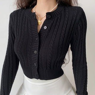 Retro round neck knitted cardigan