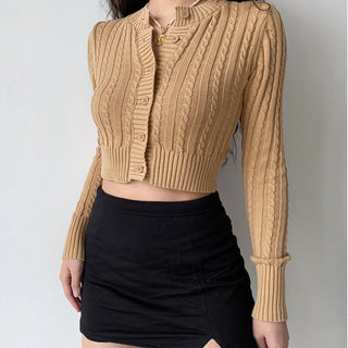 Retro round neck knitted cardigan