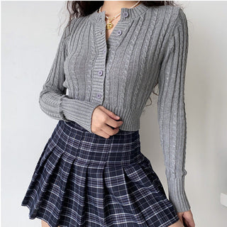 Retro round neck knitted cardigan