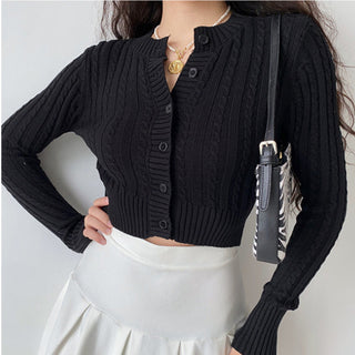Retro round neck knitted cardigan