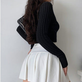 Retro round neck knitted cardigan