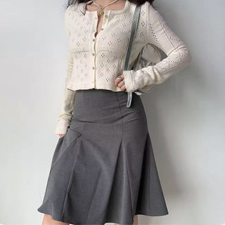 Hollow square collar knitted cardigan
