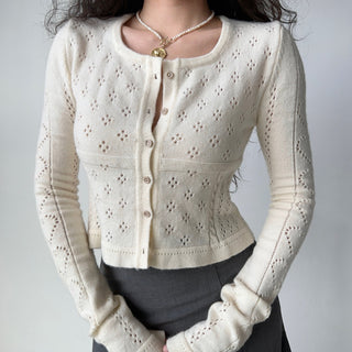 Hollow square collar knitted cardigan