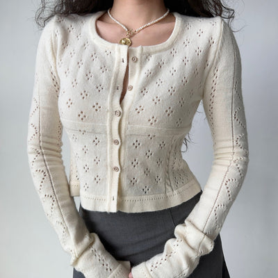 Hollow square collar knitted cardigan