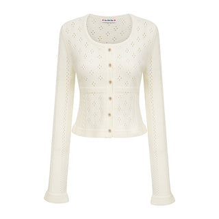 Hollow square collar knitted cardigan