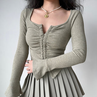 Double zipper long-sleeved top