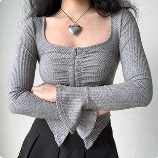 Double zipper long-sleeved top