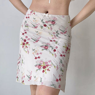 Retro bouquet print slim skirt