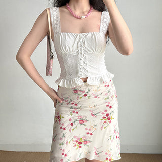 Retro bouquet print slim skirt