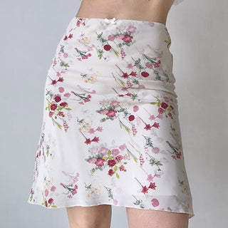 Retro bouquet print slim skirt