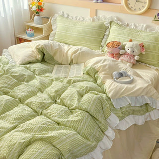 Green and Cream Ruffle Bedding Set