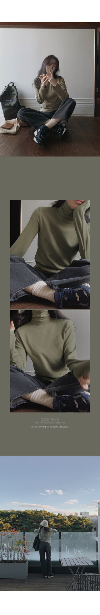 (Slim Fit/Basic Fit) Turtleneck T-Shirt - 7 Colors