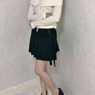 Asymmetrical Shirred Wrap Pleated Mini Skirt