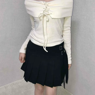 Asymmetrical Shirred Wrap Pleated Mini Skirt