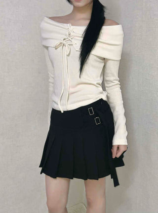 Asymmetrical Shirred Wrap Pleated Mini Skirt