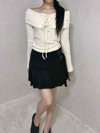 Asymmetrical Shirred Wrap Pleated Mini Skirt