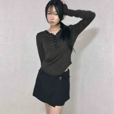 Soft Stripe Collar Slim Fit Long Sleeve T-shirt