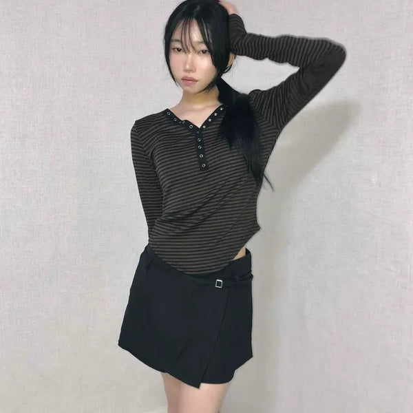 Soft Stripe Collar Slim Fit Long Sleeve T-shirt