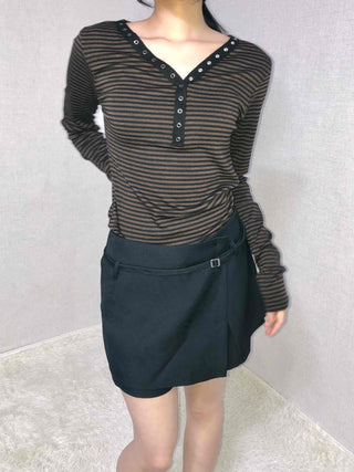 Soft Stripe Collar Slim Fit Long Sleeve T-shirt
