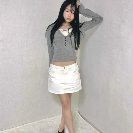 Glossy Satin Stitch Point High-Waisted Mini Skirt