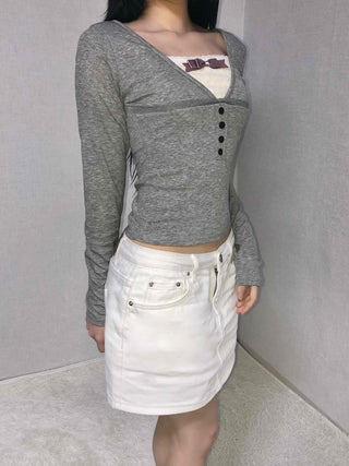 Glossy Satin Stitch Point High-Waisted Mini Skirt
