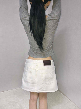 Glossy Satin Stitch Point High-Waisted Mini Skirt